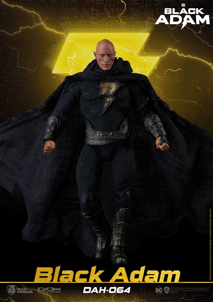 Figurine Black Adam DAH 1/9 avec un accessoire spécifique, en pose de combat