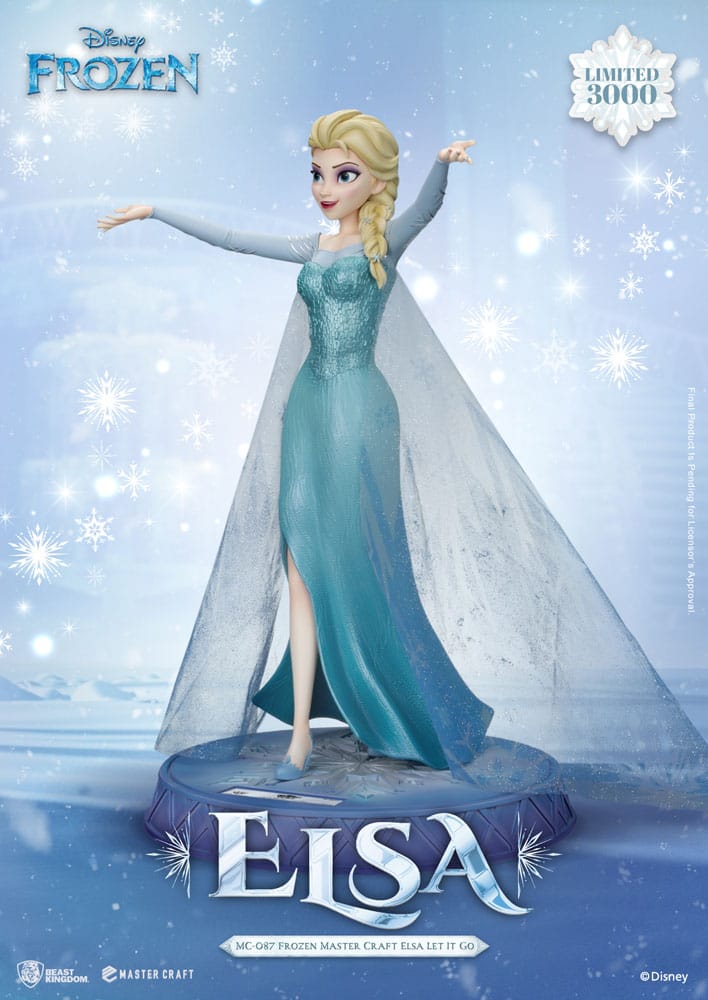 Statuette Elsa Let It Go 40cm, vue arrière avec détails de la cape et des cheveux