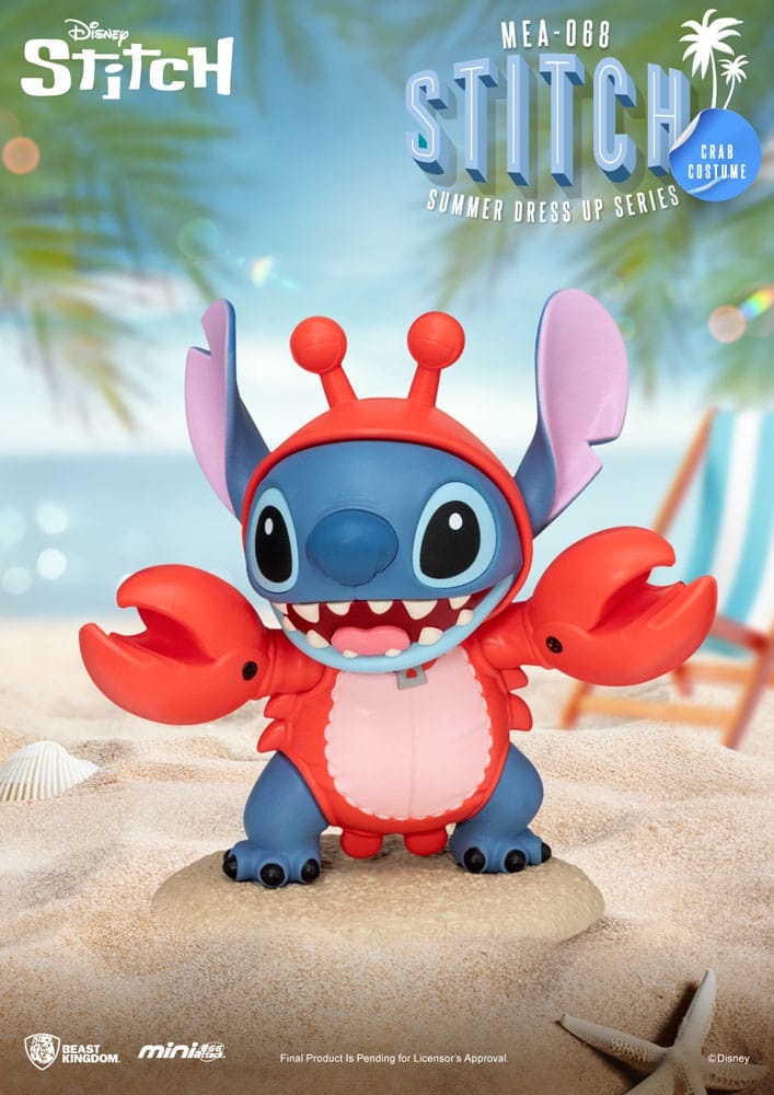 Vue d'ensemble des 6 figurines Stitch Summer Dress Up sur leurs socles