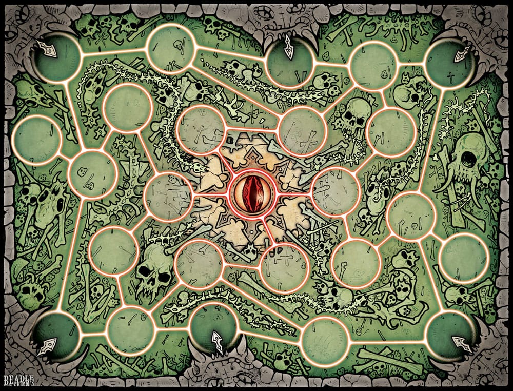 Scène de combat sur le plateau de Ring of Chaos avec différentes cartes