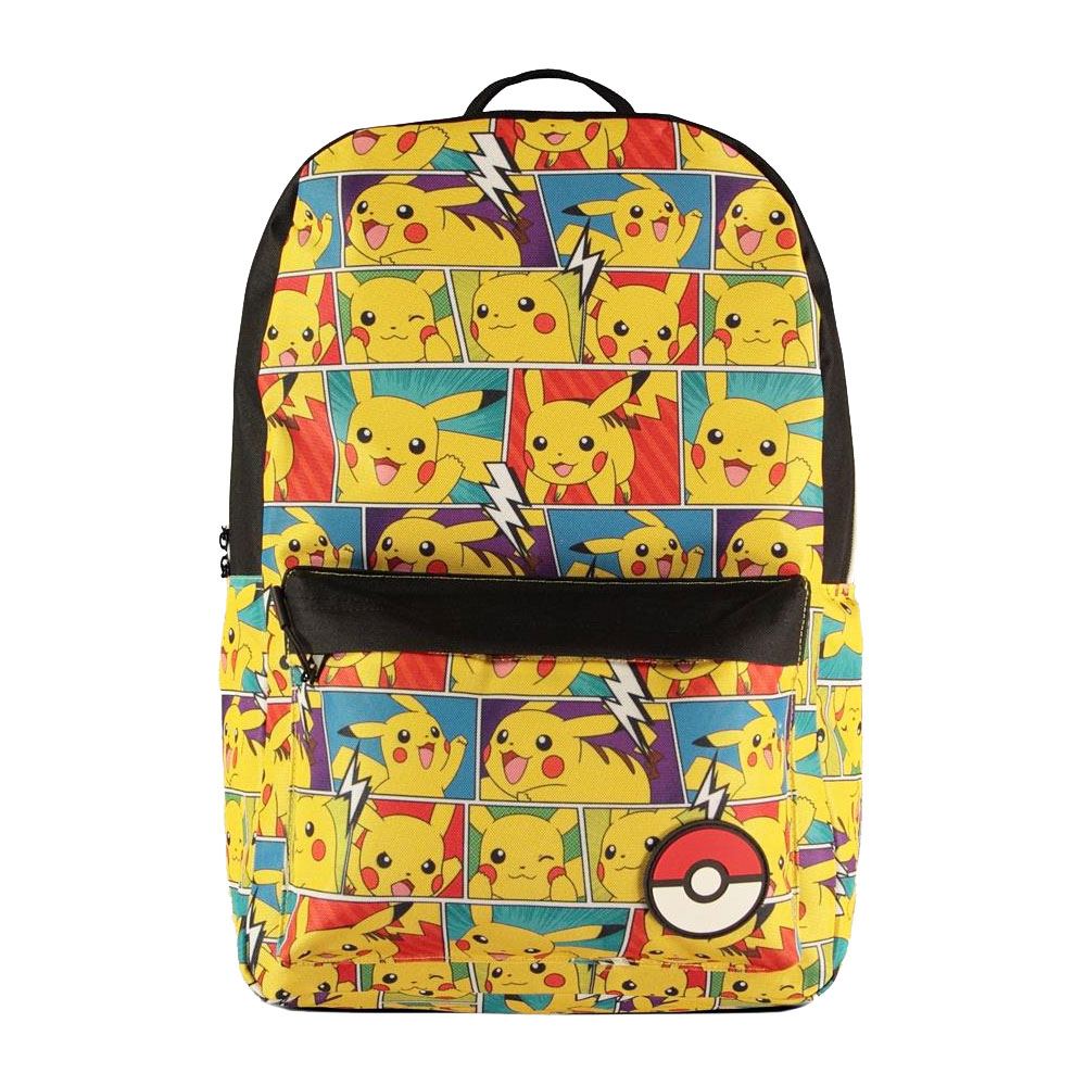 Sac à dos Pokémon Pikachu Basic Difuzed de face, couleur jaune vif, avec l'image de Pikachu souriant.