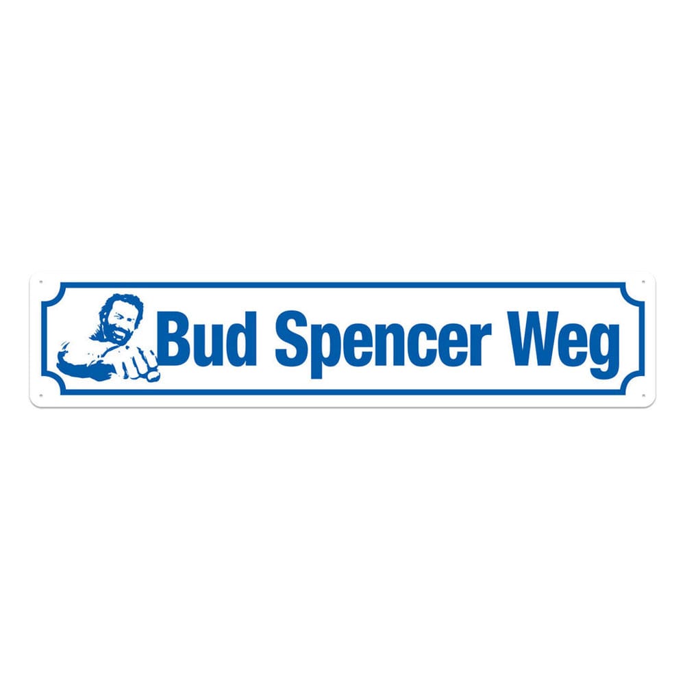 Panneau métal Bud Spencer Weg officiel 46x10 cm, idéal pour la décoration murale des fans.