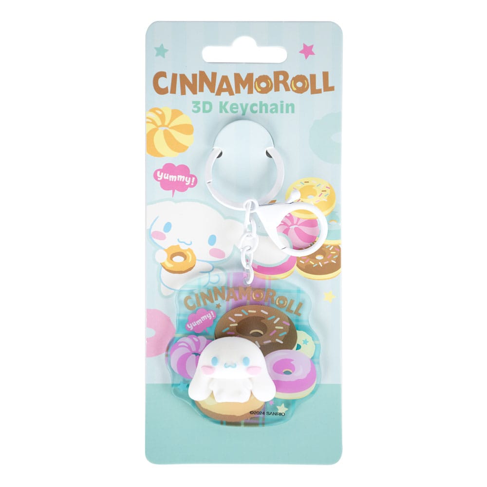Porte-clés Cinnamoroll officiel Sanrio en acrylique, montrant la texture et la taille