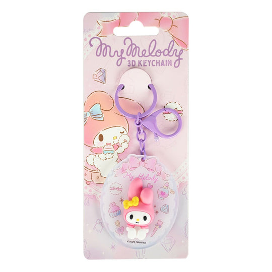 Détail du porte-clés My Melody Sanrio, montrant la qualité de l'acrylique et le design 3D