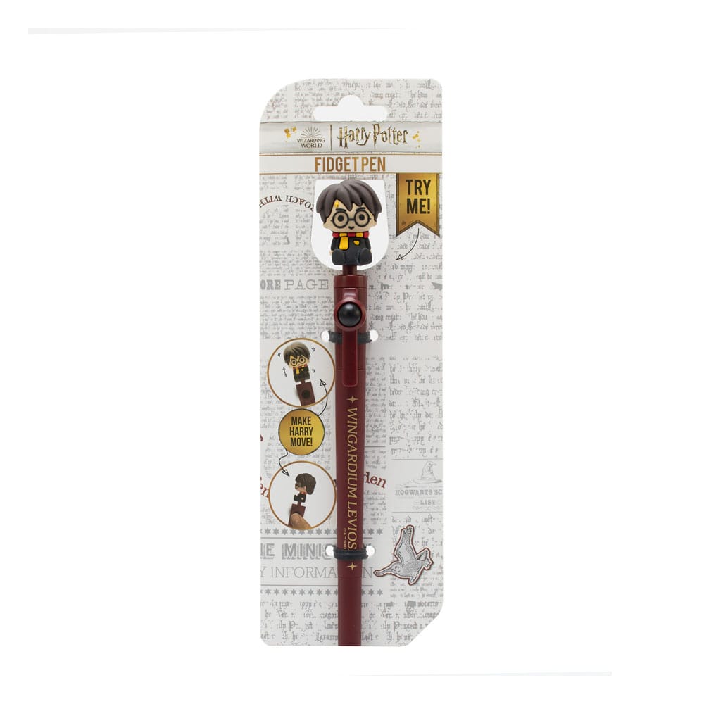 Détail du mécanisme fidget sur le stylo Harry Potter, avec logo officiel