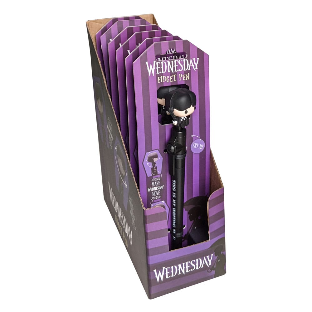 Gros plan sur le mécanisme Fidget rotatif du stylo Wednesday Blue Sky Studios