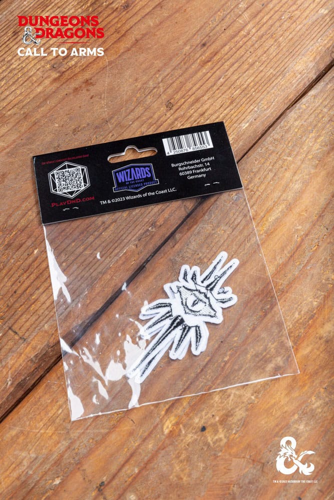 Gros plan sur un patch Warlock D&D montrant la texture du tissu