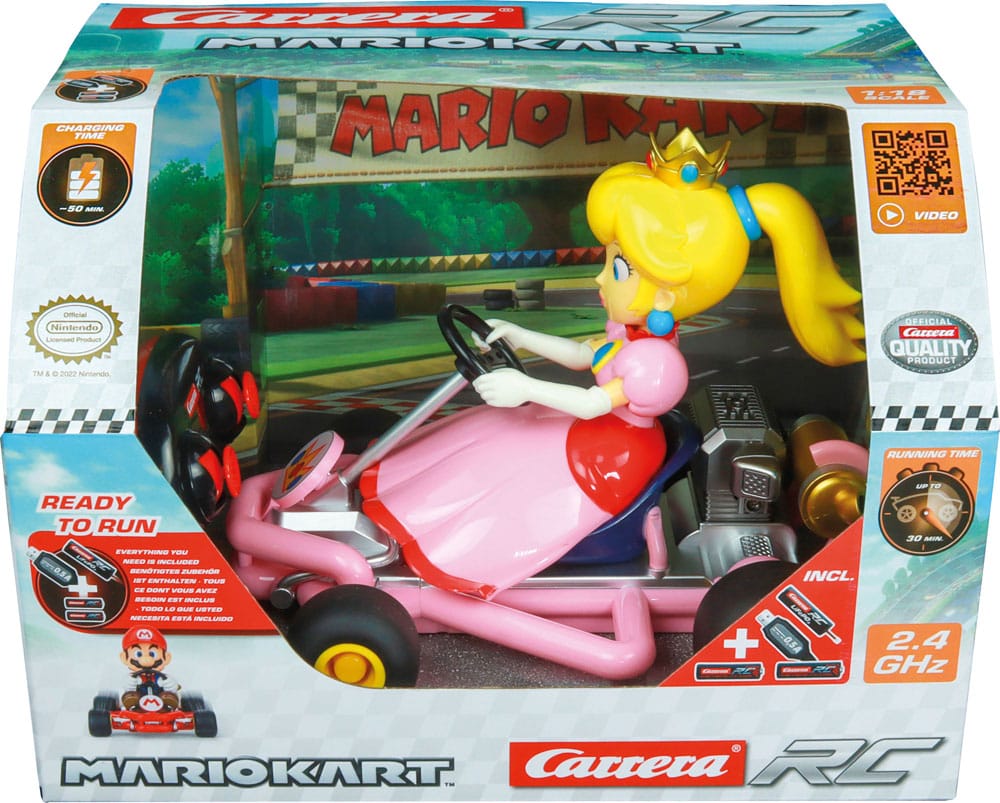 Voiture RC Carrera Super Mario Kart Peach en pleine accélération