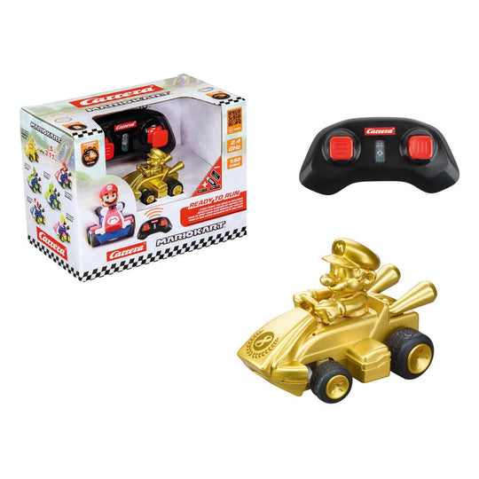 Vue latérale de la voiture RC Mini Mario Gold Carrera, échelle 1/50