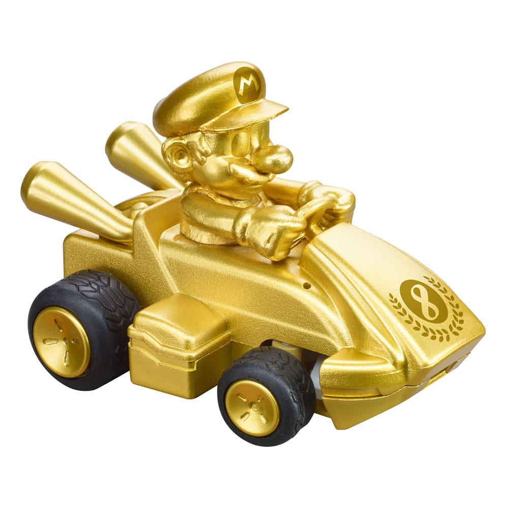 Gros plan sur les détails dorés de la voiture Mini Mario Gold 1/50
