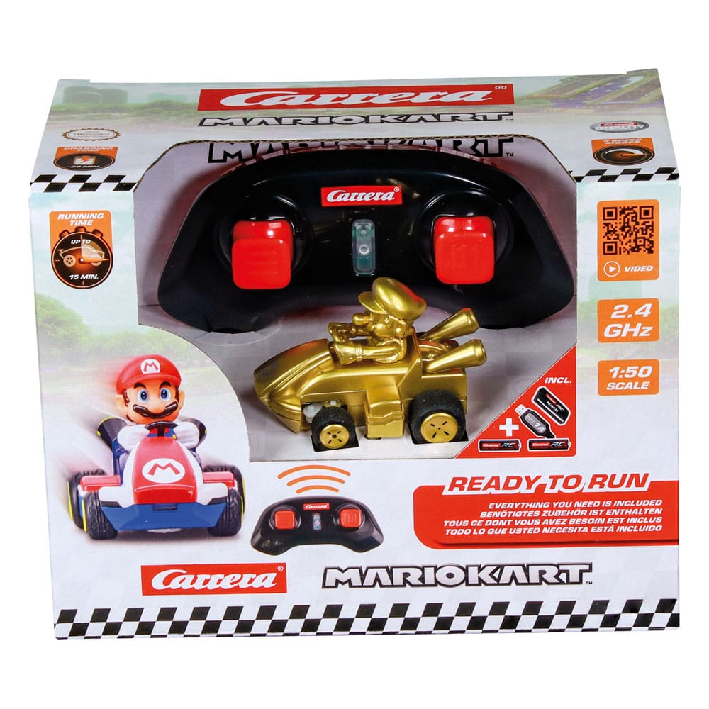 Vue de dessus de la voiture télécommandée Carrera RC Mini Mario Gold