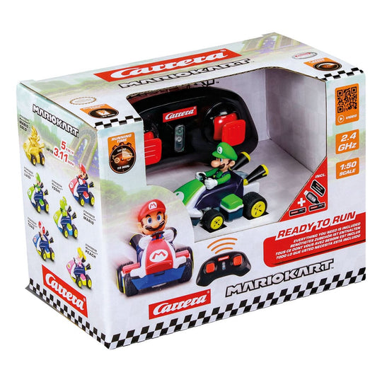 Vue arrière de la voiture RC Carrera Super Mario Kart Mini Luigi
