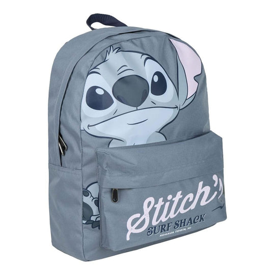Sac à dos Lilo & Stitch Stitch Surf Shack officiel Cerdá, vue frontale avec Stitch sur une planche de surf.