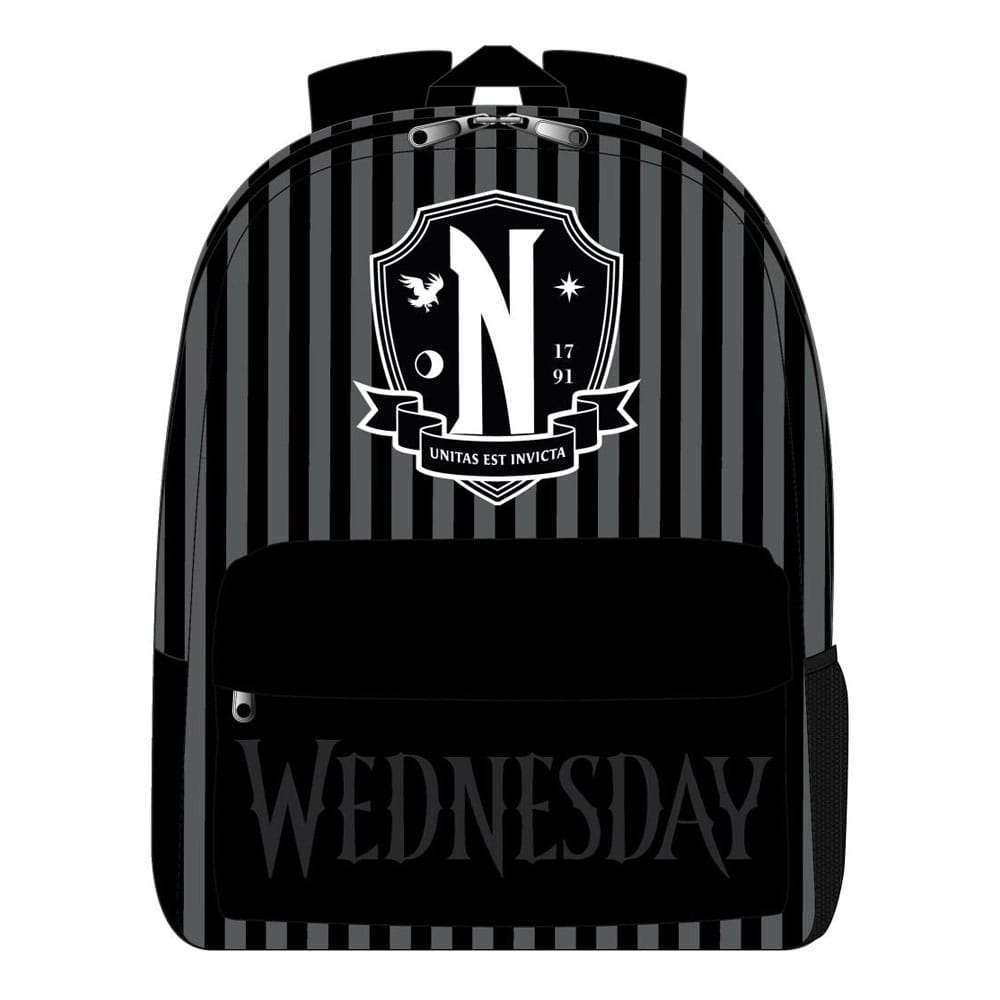 Sac à dos Wednesday Nevermore officiel Cerdá noir avec logo et détails inspirés de la série.