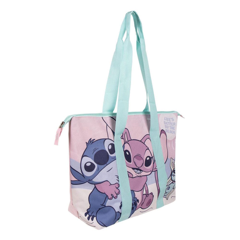 Sac de plage Lilo & Stitch Cerdá "Life's Better at the Beach" vue de face avec Lilo et Stitch