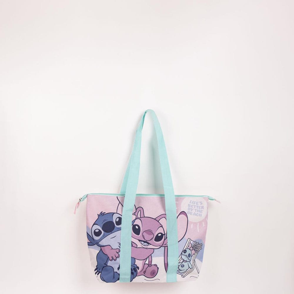 Sac de plage Lilo & Stitch ouvert montrant son intérieur spacieux et sa capacité de rangement
