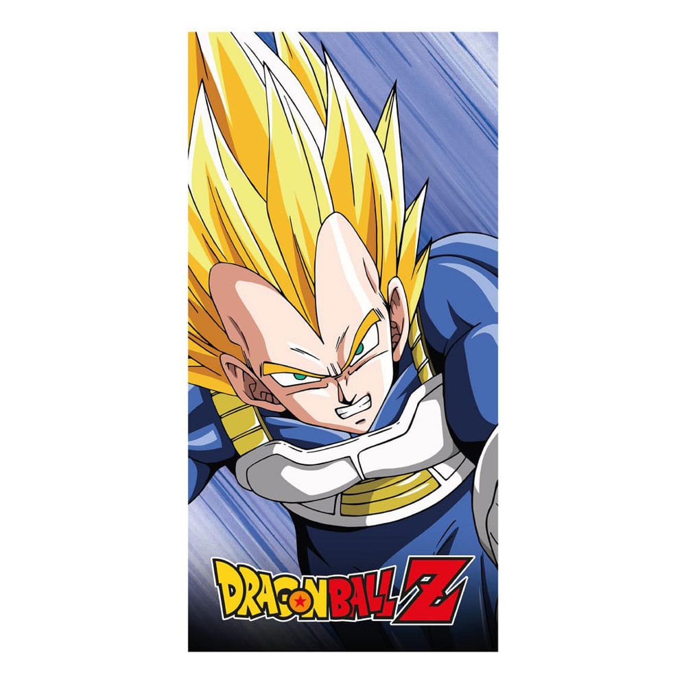 Serviette de bain Dragon Ball Z Super Saiyajin Vegeta 70x140cm Cerdá, montrant Vegeta en pleine action