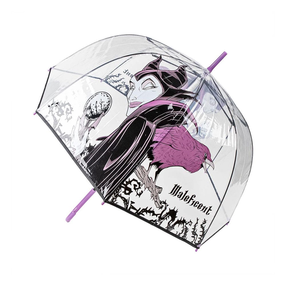Parapluie Maléfique Disney Villains Cerdá ouvert, montrant le design détaillé de Maléfique et les couleurs sombres.