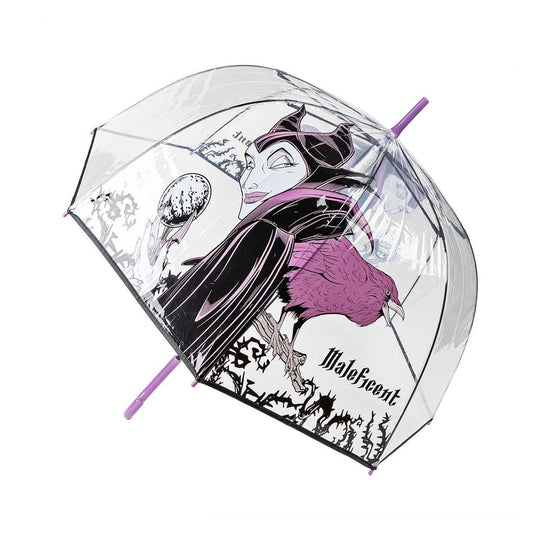 Parapluie Maléfique Disney Villains Cerdá ouvert, montrant le design détaillé de Maléfique et les couleurs sombres.
