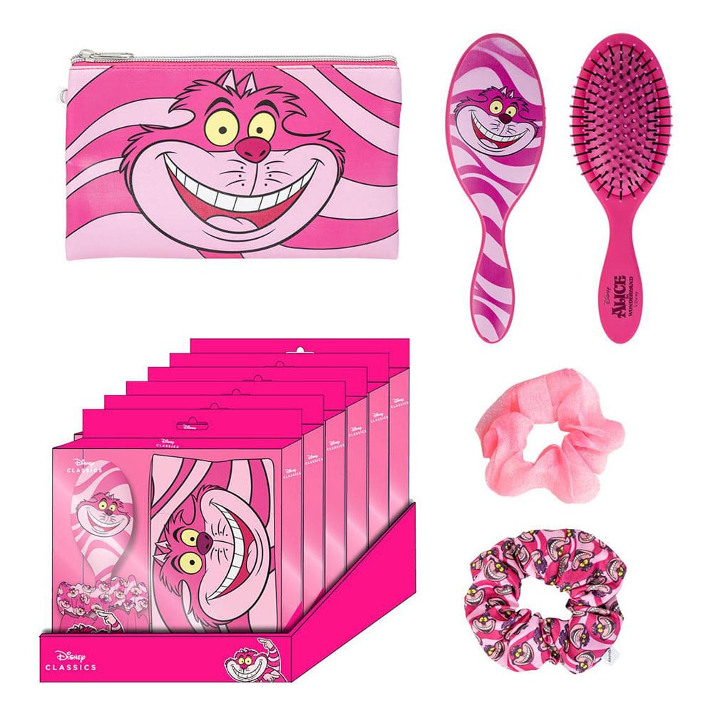 Pack 4 trousses de toilette Disney Alice au Pays des Merveilles Chat du Cheshire par Cerdá avec brosse et chouchous