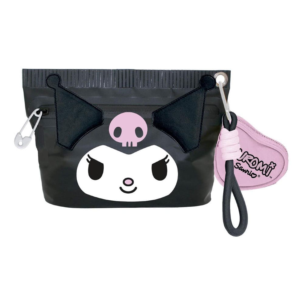 Trousse de toilette Kuromi Sanrio officielle Cerdá, vue de face avec fermeture éclair et motif Kuromi