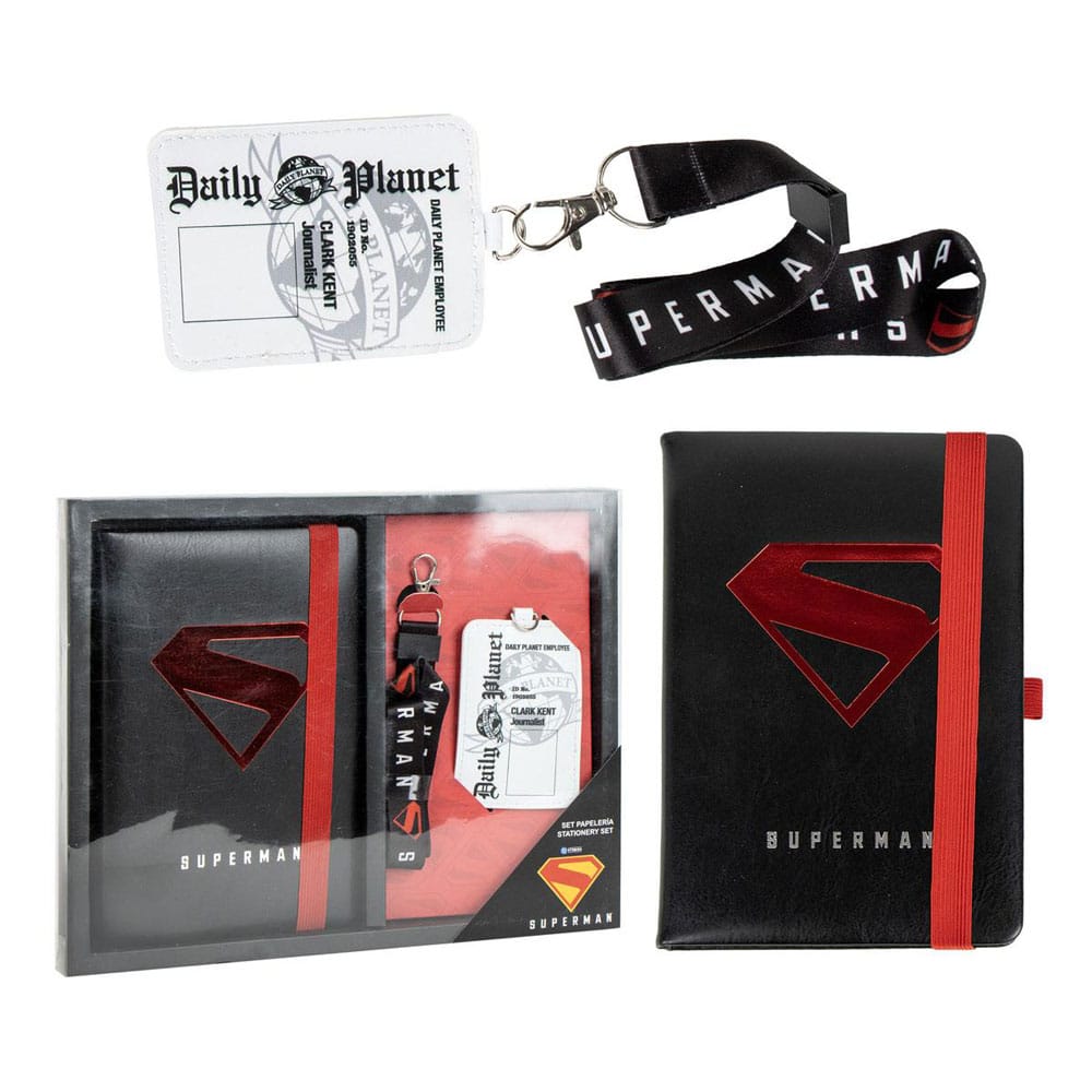 Set de papeterie Superman DC Comics Cerdá avec carnet, dragonne et pochette porte-cartes dans sa boîte cadeau
