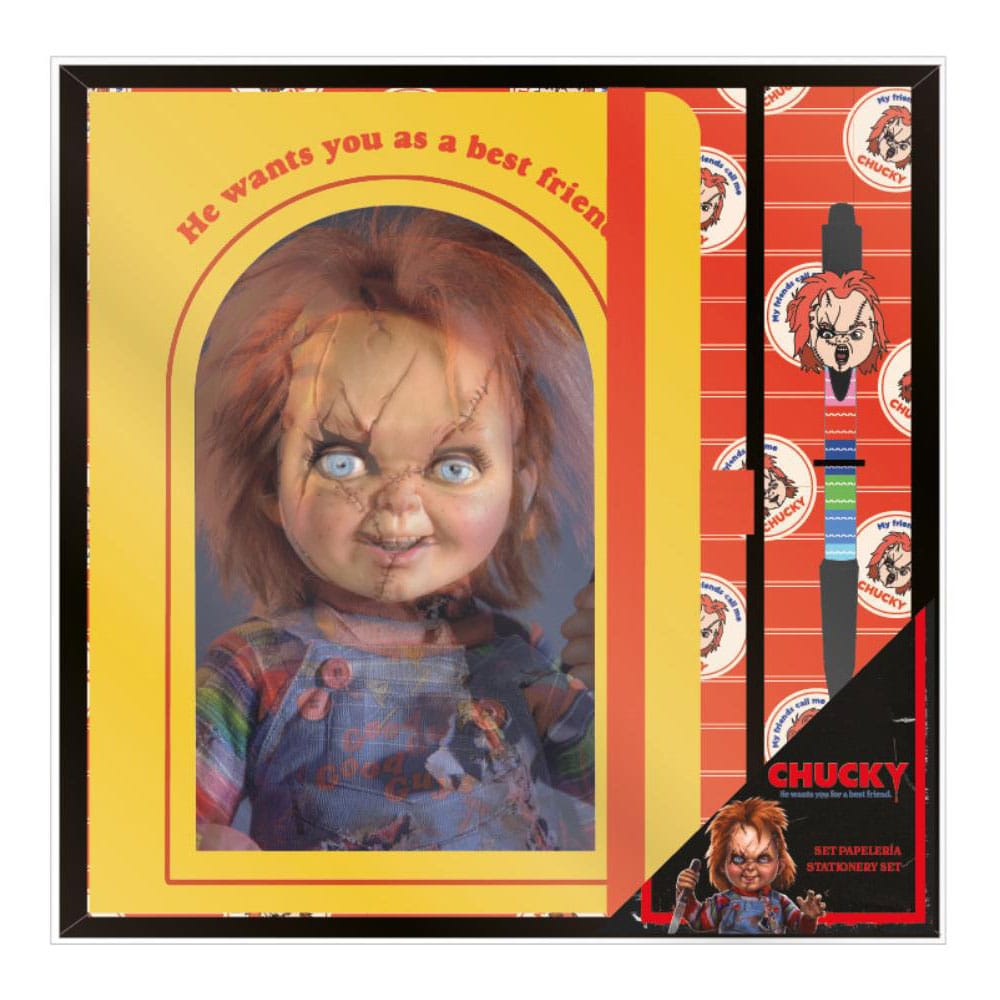 Set de papeterie Chucky Cerdá avec carnet et stylo à bille dans une boîte cadeau
