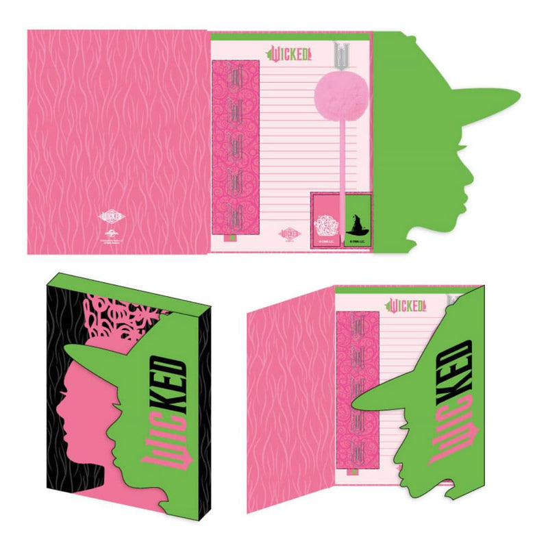 Set papeterie Wicked Cerdá complet avec carnet, stylo, trombones et post-it, présenté dans une boîte cadeau élégante.