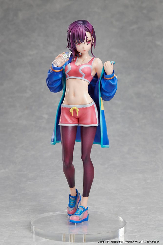 Shizuka Mikazuki Zom 100 statuette, vue arrière avec sac à dos et accessoires