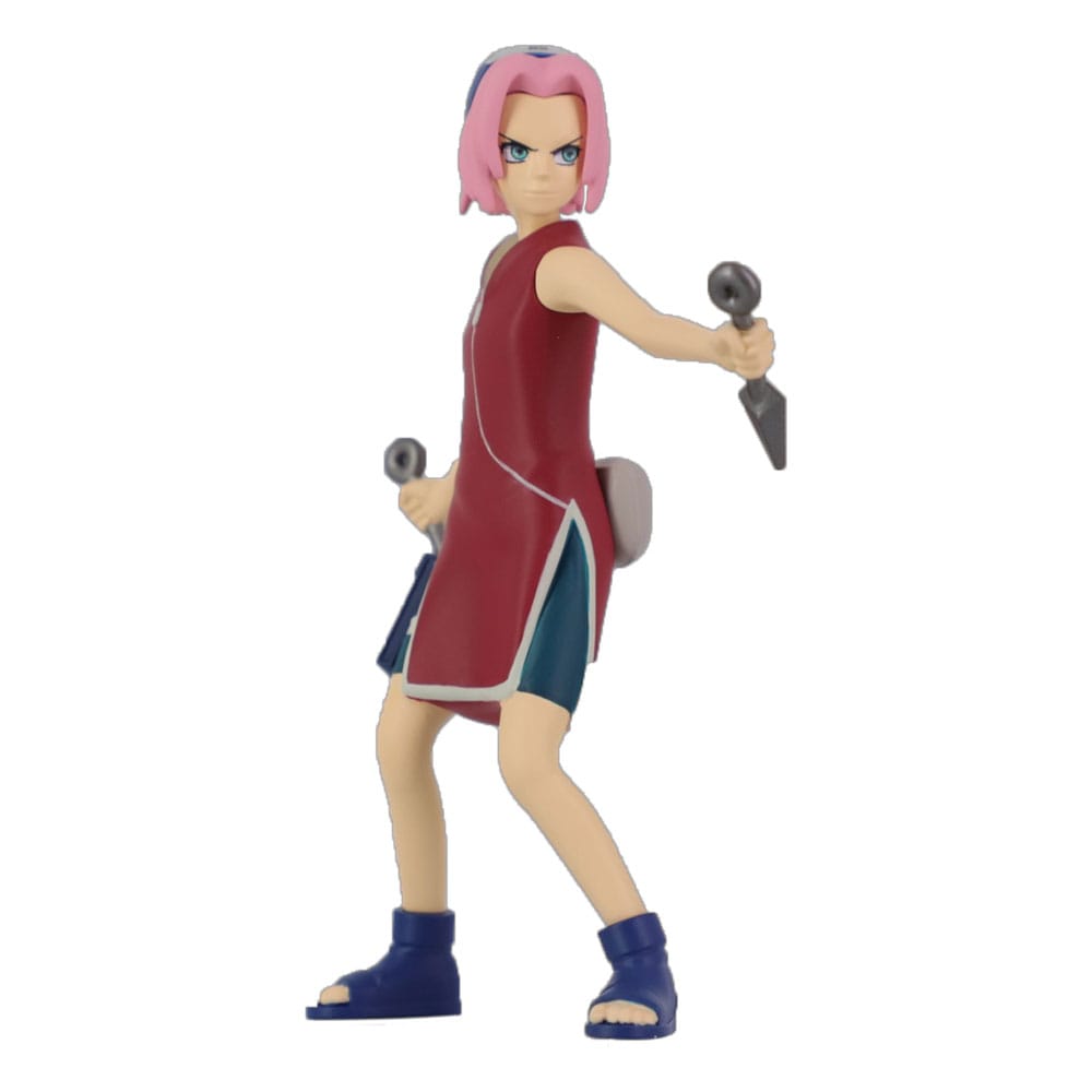 Mini figurine Sakura Haruno de Naruto Shippuden par Comansi, 10 cm, posée sur un socle, montrant ses détails et couleurs fidèles au personnage.