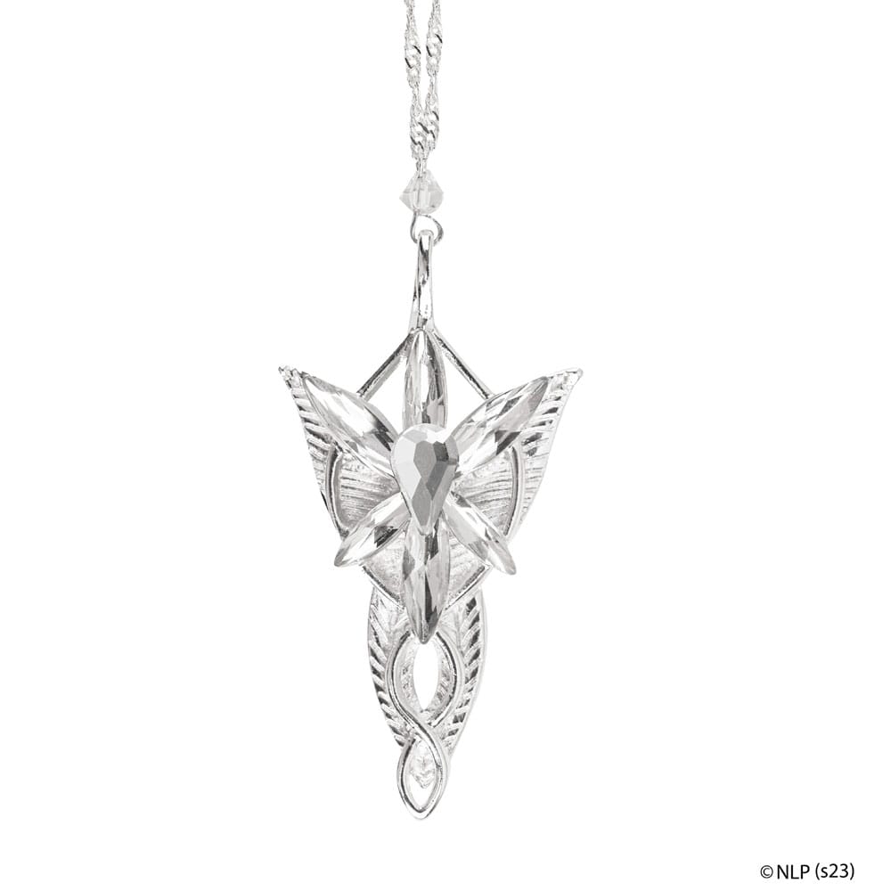 Le pendentif Evenstar et son collier en velours noir de 50 cm, présentés sur un fond clair.