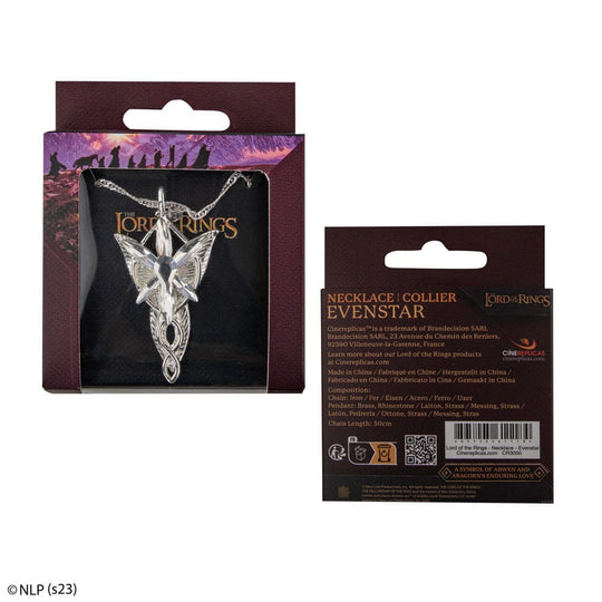Boîte de présentation du pendentif Evenstar Cinereplicas, prête à offrir.