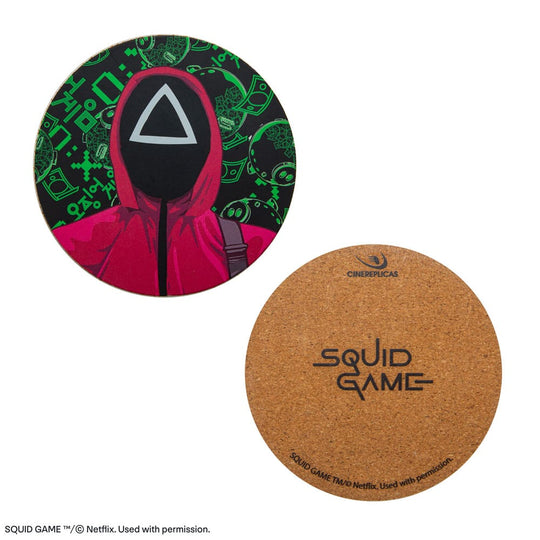 Vue du dessous en liège d'un sous-verre Squid Game pour une protection antidérapante