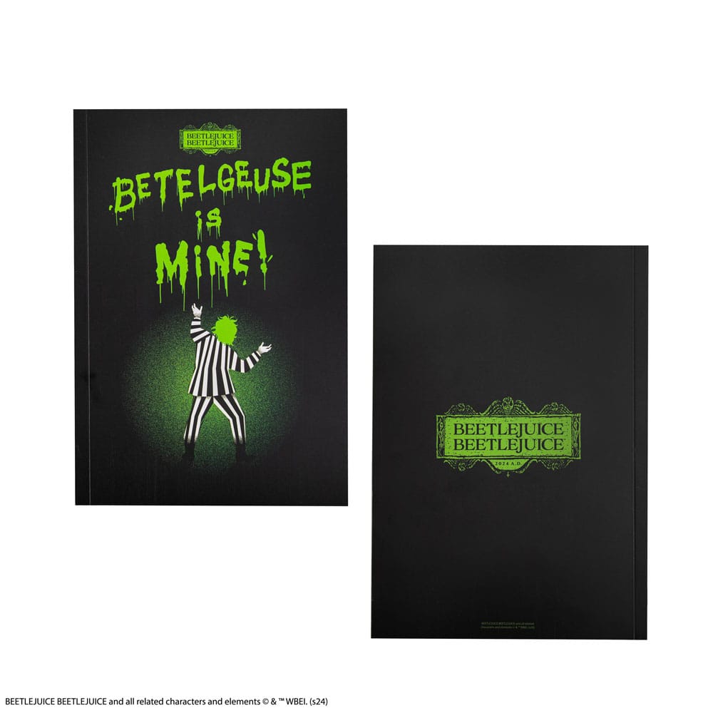 Carnet Beetlejuice posé sur une surface, montrant sa taille et son épaisseur