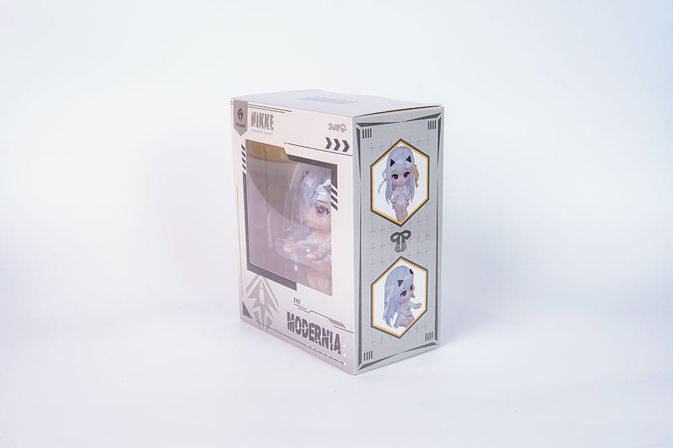 Figurine Nikke Modernia 8cm ClawsUp sur son socle, montrant les détails du personnage