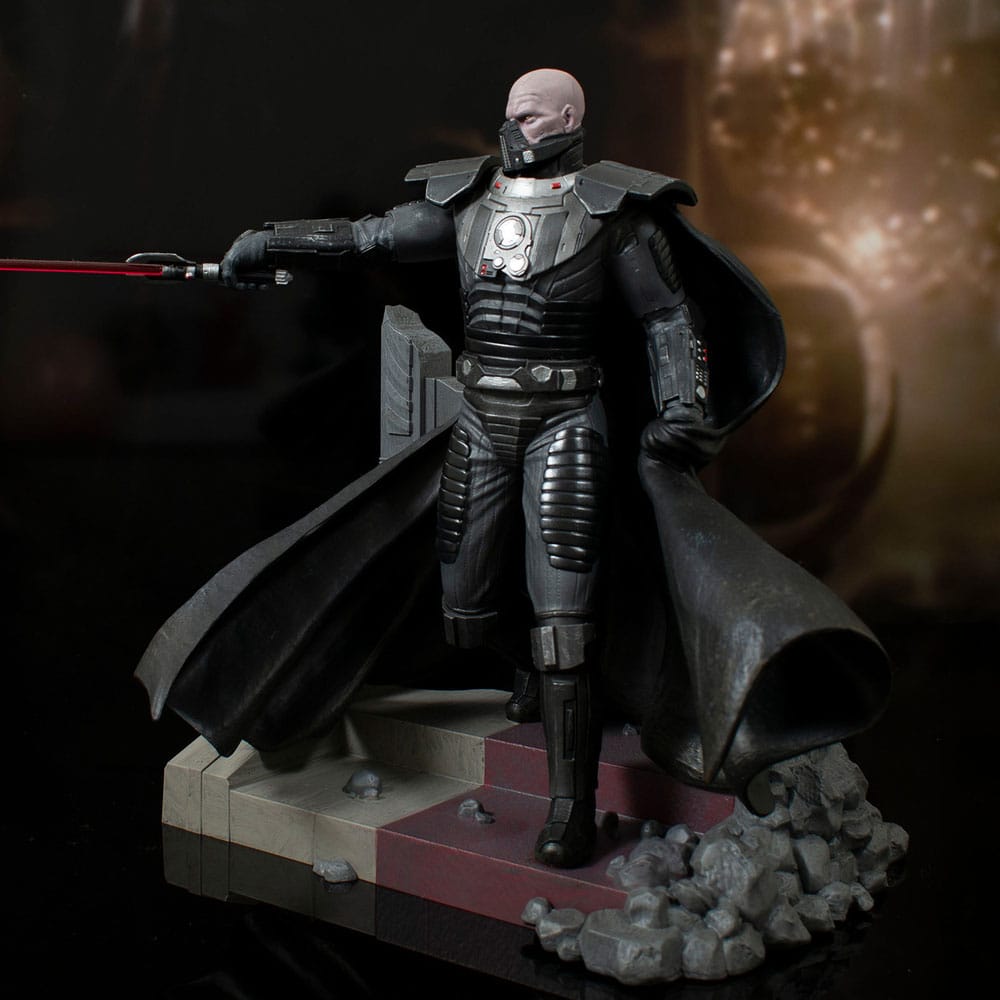 Boîte-fenêtre de la statuette Darth Malgus Gentle Giant, montrant le produit et le logo