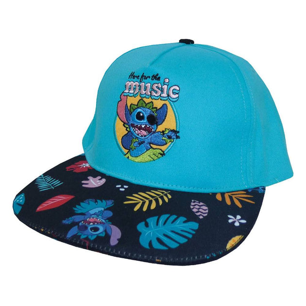 Casquette Lilo & Stitch Hip Hop 'Here For The Music' vue de face, logo Stitch.