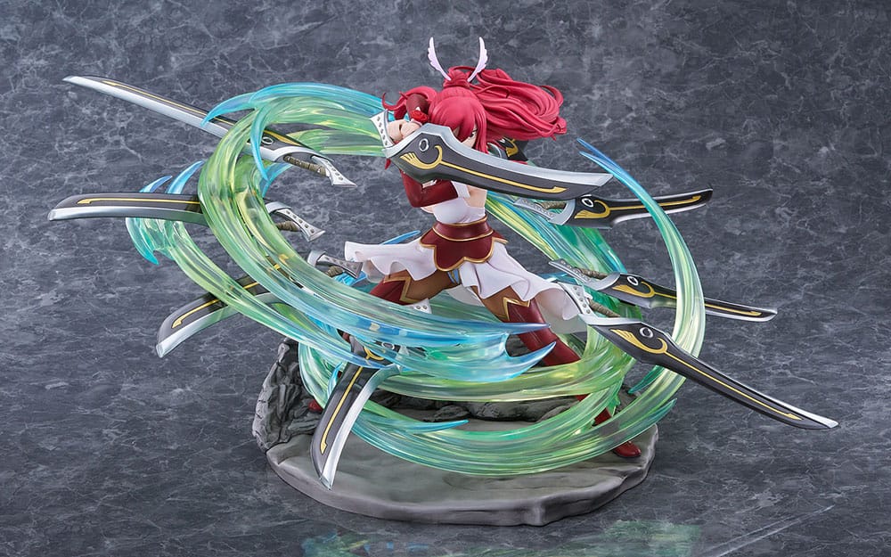Vue latérale de la statuette Erza Scarlet 1/6, épée en main