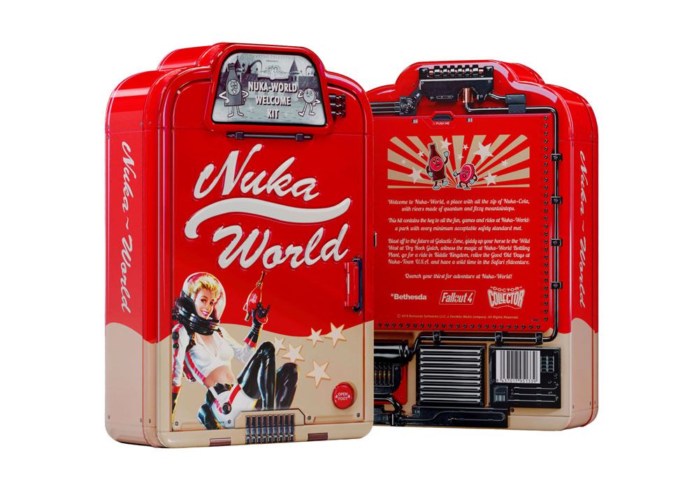 Boîte Nuka Cola du Kit Collector Fallout Nuka World, présentant le logo emblématique.