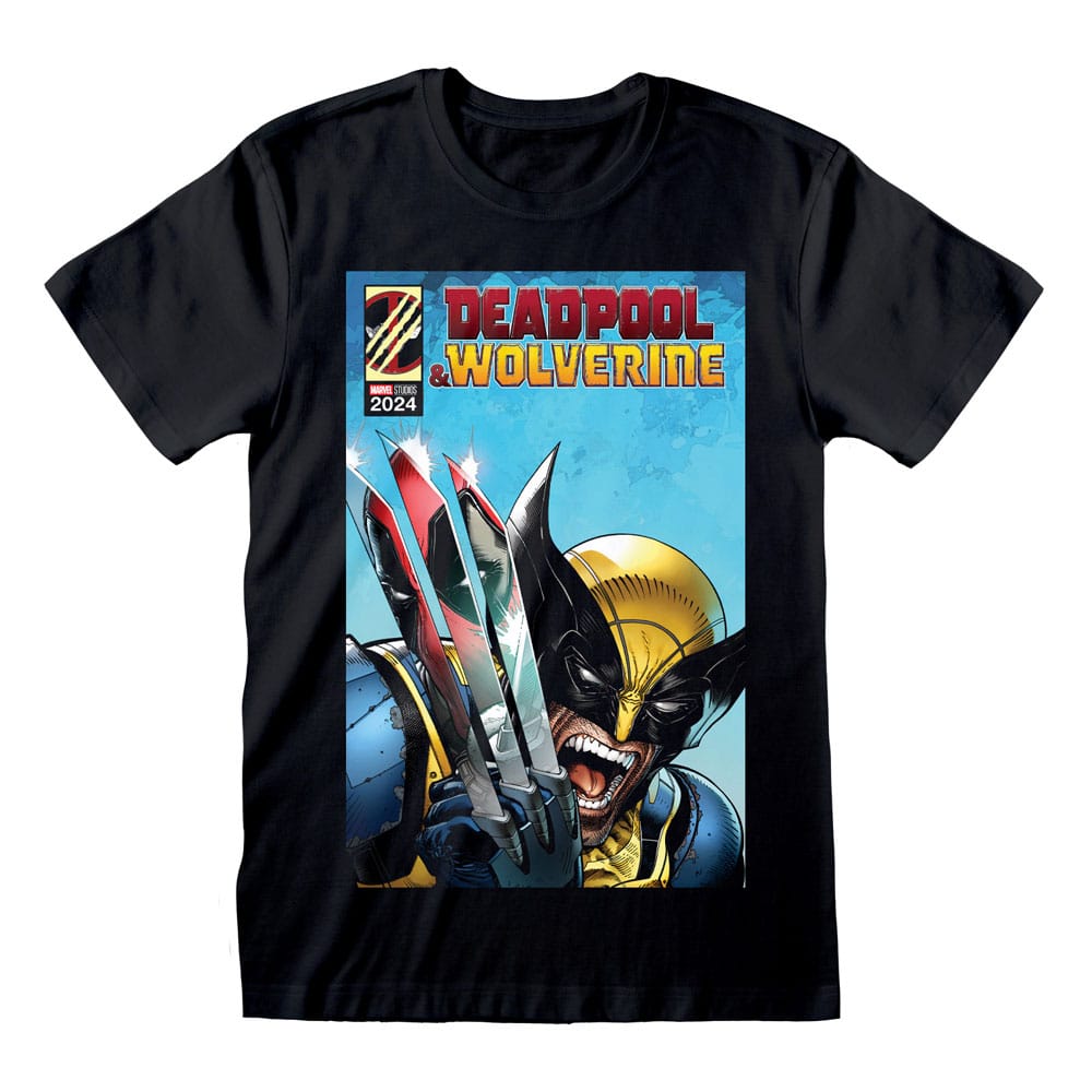 T-Shirt noir Deadpool Réflexion Wolverine, licence officielle Heroes Inc, 100% coton
