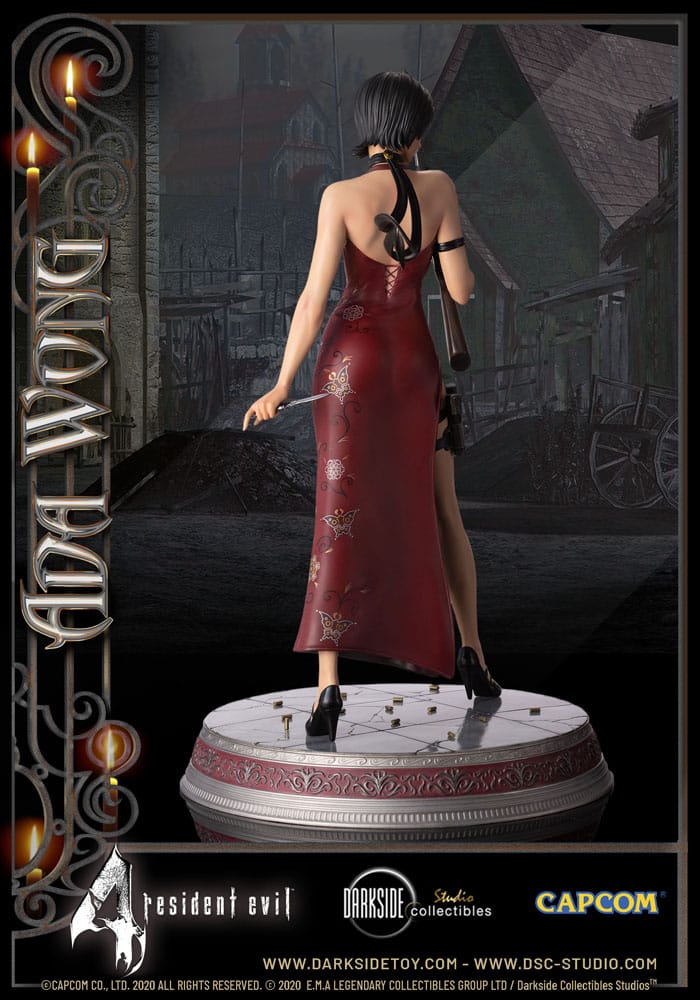 Vue latérale de la statuette Ada Wong, montrant la fluidité de sa pose