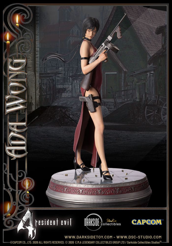 Vue arrière de la statuette Ada Wong, détails du manteau et des plis