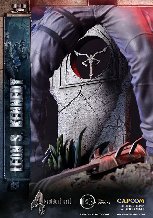 Gros plan sur les détails de l'uniforme de Leon Kennedy