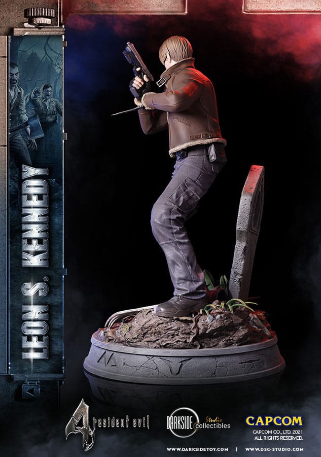 Statuette Leon Kennedy en situation, ambiance Resident Evil