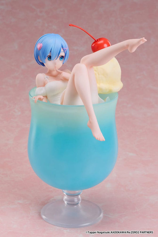 Statuette Rem Re:Zero Cream Soda Ver. 1/7 Elcoco, vue d'ensemble avec socle