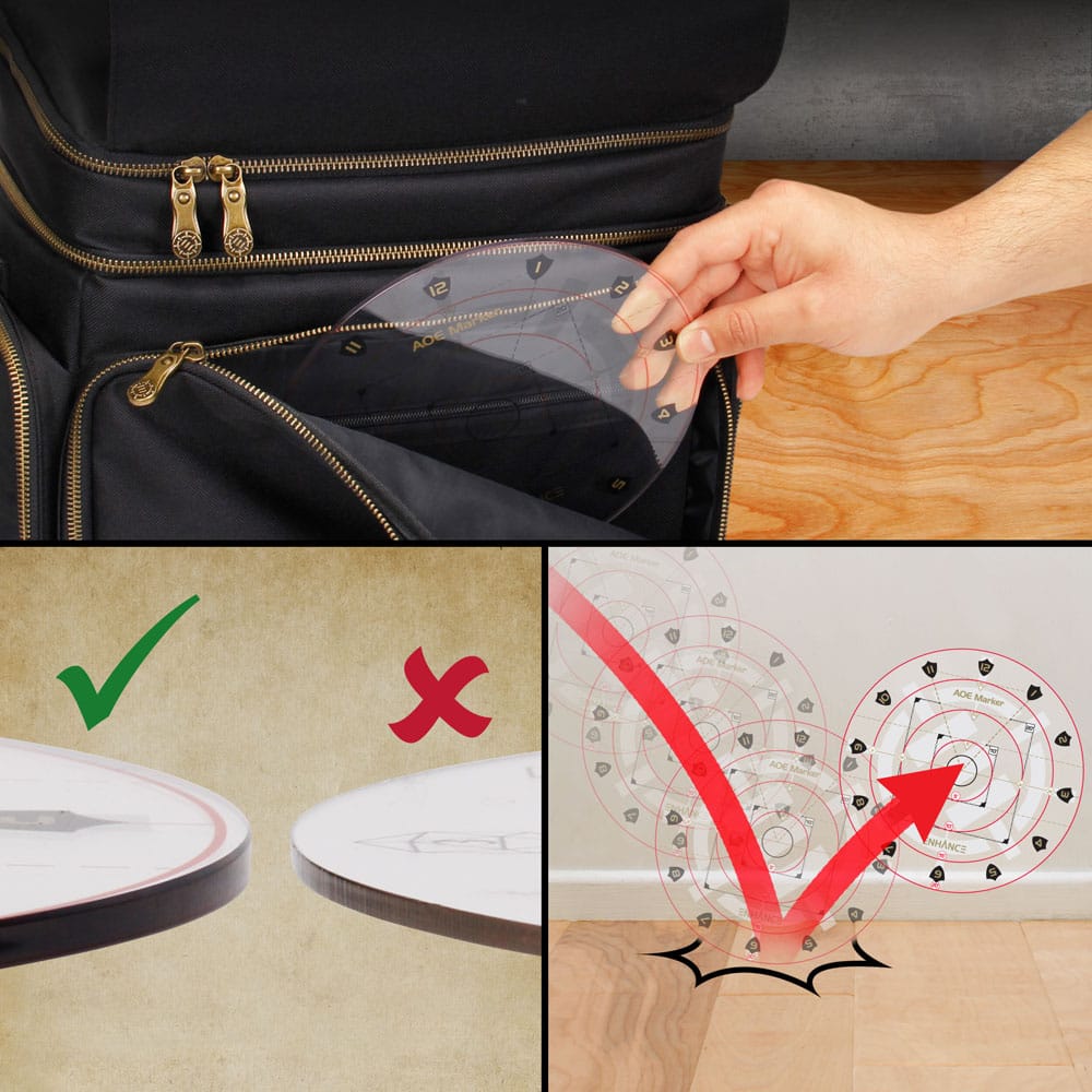 Vue rapprochée du gabarit de zone d'effet avec marqueurs de distance en pieds