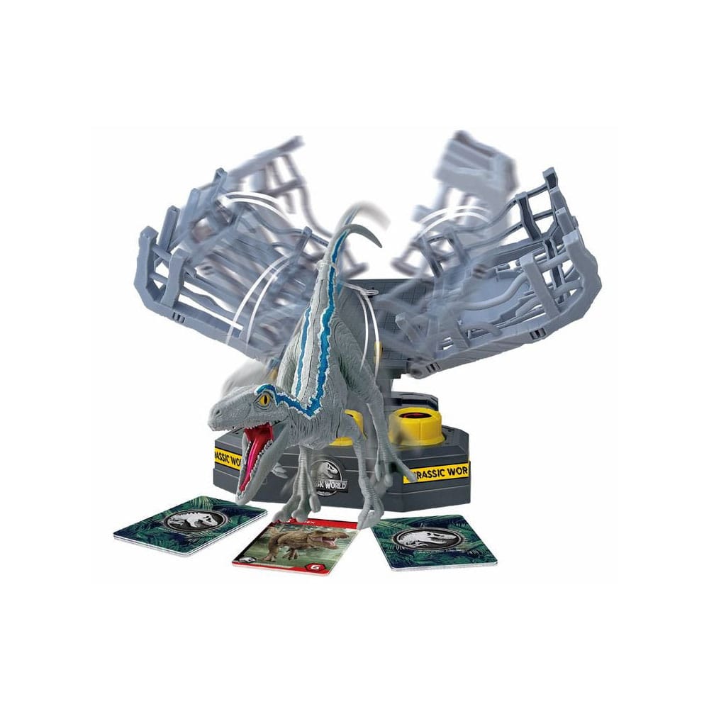 Boîte du jeu Jurassic World Cage Breaker d'Epoch Toys avec un dinosaure menaçant