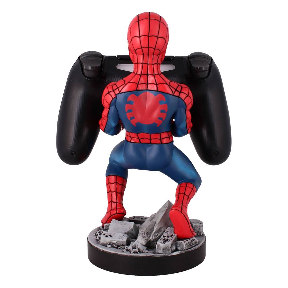 Figurine Cable Guy Spider-Man Exquisite Gaming, vue latérale, supportant un smartphone