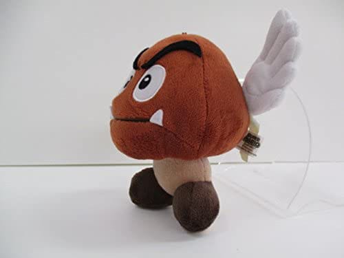 Peluche Paragoomba Super Mario, gros plan sur le visage et les yeux