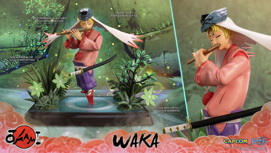 Vue détaillée de la statuette Waka Okami en résine peinte à la main
